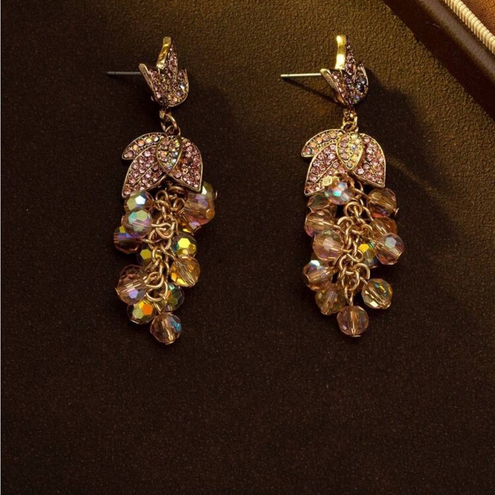 Elegant Gold and Pink Crystal Drop Earrings
